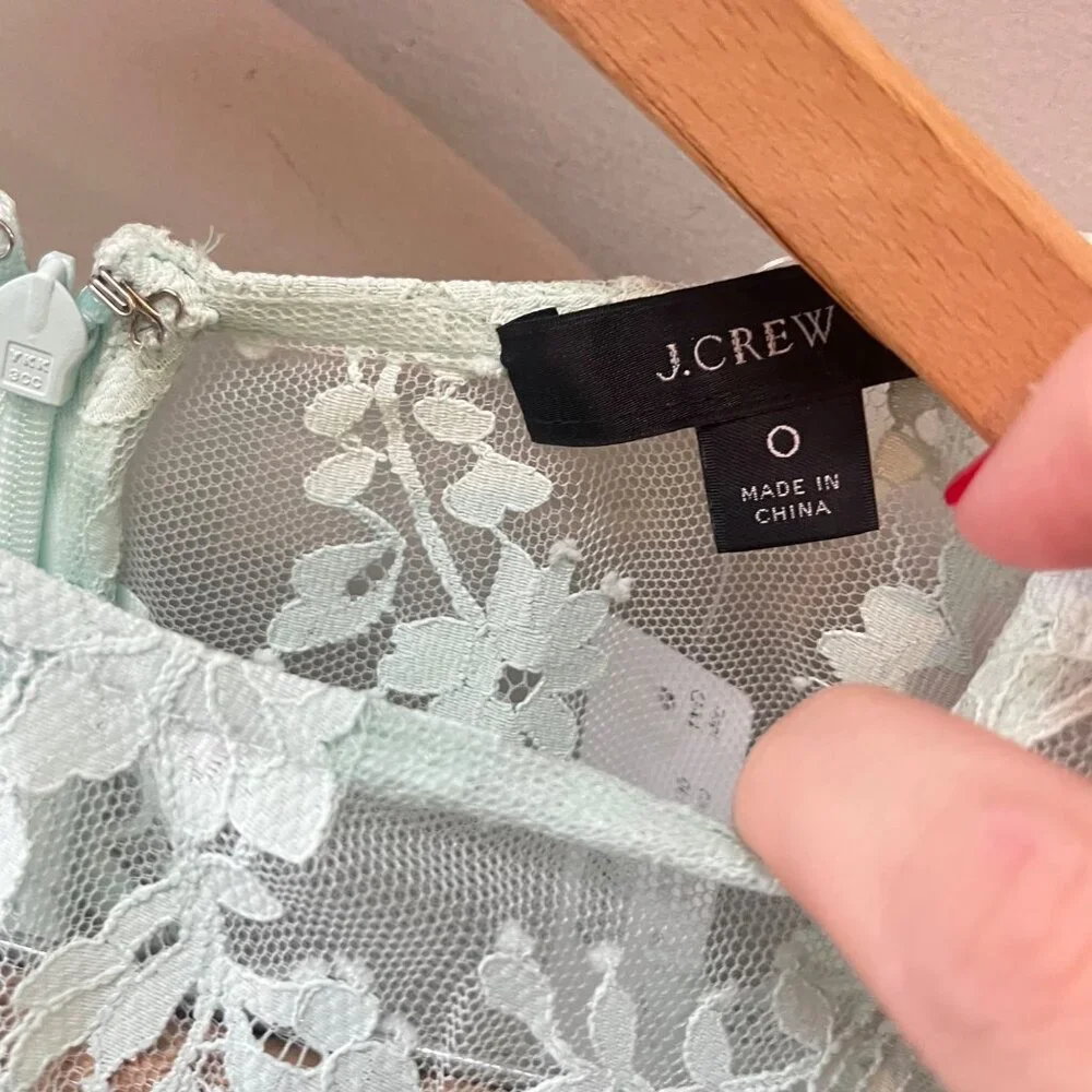 New J. Crew Three-quarter-sleeve‎ dress in chantilly lace Mint Green- Sz. 0